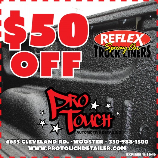 $50 off Reflex Spray on Truck Liners now through November 30th.
